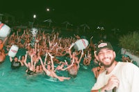 a group of people in a pool